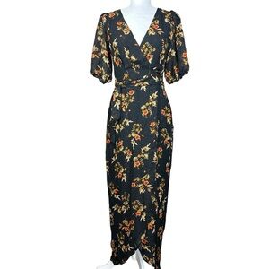 NEW Lulus Black Floral Wrap Dress S Autumnal Coquette Feminine Flirty Romantic